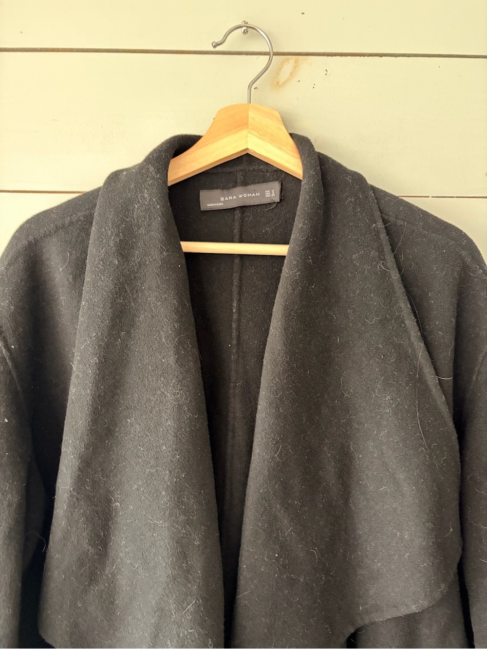 Zara Woman Black Draped Wool Blend Coatigan Jacket Medium - Picture 2 of 4